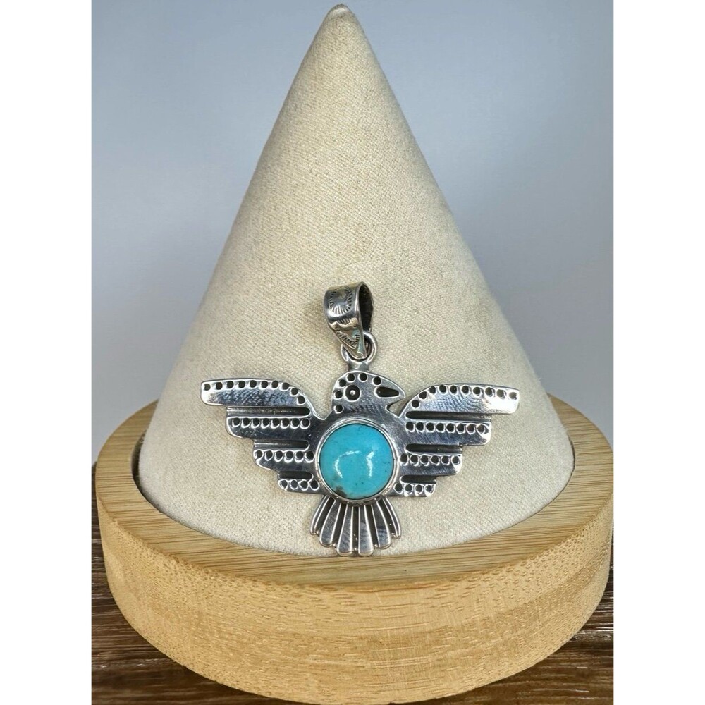 Native Southwest Style Sterling Silver Thunderbird w/ Turquoise Pendant/Charm